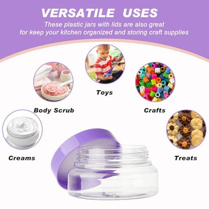 24 Pack Plastic Cosmetic Jars with Lids Label, 5 oz, Clear, Purple - color: Clear, Purple, size: 5 oz