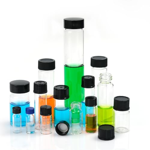 ALWSCI 0.74OZ Glass Vials, Small Liquid Sample Vial, 22 ml Borosilicate Glass Empty Vials with Caps, 20-400 Black Screw Caps with PE Liner, Pack of 100 - size: 22ML23x85mm Glass vials with screw caps