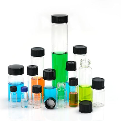 ALWSCI 0.74OZ Glass Vials, Small Liquid Sample Vial, 22 ml Borosilicate Glass Empty Vials with Caps, 20-400 Black Screw Caps with PE Liner, Pack of 100 - size: 22ML23x85mm Glass vials with screw caps