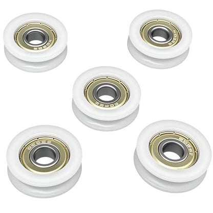 5PCS U-Groove Pulley Roller Wheels with Deep Groove Ball Bearings, 8x30x10mm Silent Nylon Guide Track Rollers for Sliding Doors, Windows, and Gym Cable Systems, Heavy Duty & Smooth Motion