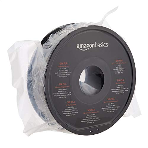 Amazon Basics Silk PLA 3D Printer Filament, 1.75mm, 1 kg Spool (2.2 lbs), Silver, No Heat Bed Required - color: Silver