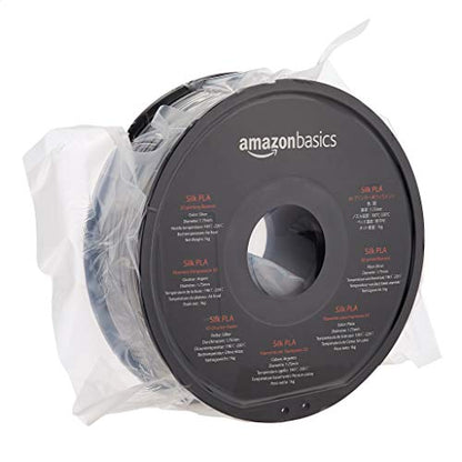 Amazon Basics Silk PLA 3D Printer Filament, 1.75mm, 1 kg Spool (2.2 lbs), Silver, No Heat Bed Required - color: Silver