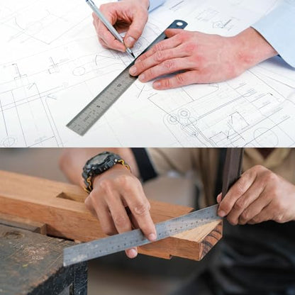 HARFINGTON 3pcs Stainless Steel Metal Ruler 15/30/45cm Straight Edge with Cork Backing Non-Slip Inch Metric Metal Ruler for Classroom Office Home Drafting Tools - size: 15/30/45cm