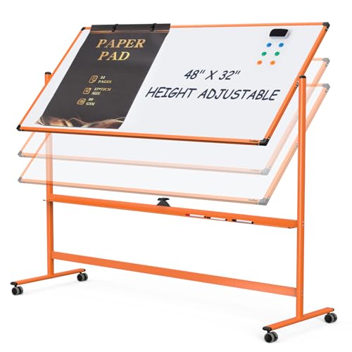 Rolling Whiteboard 48”x32” Large White Board Dry Erase Board on Wheels - color: Orange, size: 48"W x 32"H