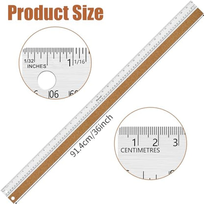Metal Ruler 36 Inch, Non-Slip Cork Backing, Ink Bleed-Resistant Edge, 1 Pcs - style: 36"Single