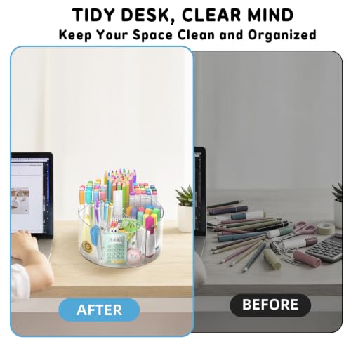 SUPEASY Acrylic Rotating Pencil Holder, 360° Clear Marker Organizer