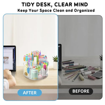 SUPEASY Acrylic Rotating Pencil Holder, 360° Clear Marker Organizer