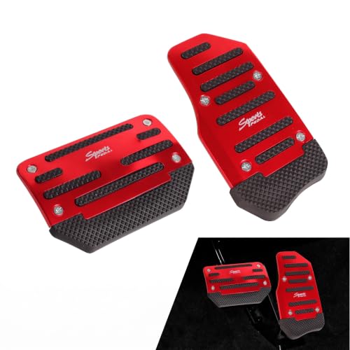 2 PCS Car Pedal Covers, Aluminum Alloy Non-slip Brake Throttle Pedal Covers Kit, Anti-rust Stripes Automatic Treadle Protector with "Sports", Universal for Most Cars, Trucks, Vans (Red) - color: Red