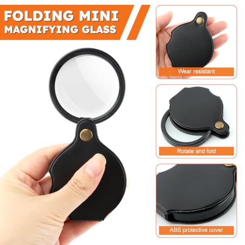 2pcs 20X Small Pocket Magnify Glass with Rotating Protective PU Leather Sheath, Mini Folding Pocket Magnifier for Seniors or Students Reading, Exploring, Science, Coin, Inspection or Jewelry(Black)