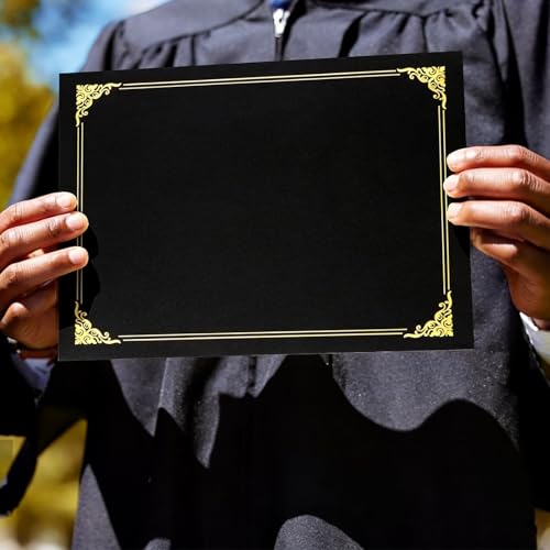 150 Pcs Certificate Holders Bulk, Black Diploma Covers with Gold Foil Border for Letter Size 8.5x11, Single Sided Award Certificate Cover, Premium Cardstock Document Organizer