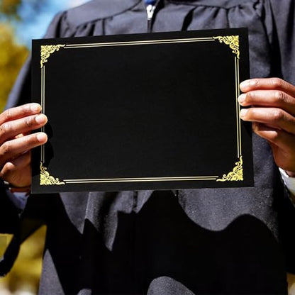 150 Pcs Certificate Holders Bulk, Black Diploma Covers with Gold Foil Border for Letter Size 8.5x11, Single Sided Award Certificate Cover, Premium Cardstock Document Organizer