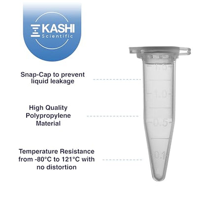 Kashi Scientific 1.5mL Snap Cap Clear Microcentrifuge Tube with Graduation and Marking Area, Lab Grade Polypropylene Plastic [1.5mL, 500] - size: 1.5mL