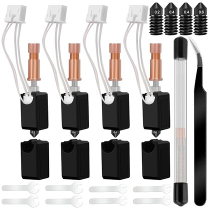 46 PCS Upgraded Kobra S1 Hotend Kit, Hot End Printhead Extruder Kit with 4 Nozzle 0.2/0.4/0.6mm, 25 Cleaning Needles, 4 Silicone Cover, 8 Wrench and Tweezers, for Anycubic Kobra S1/Kobra S1 Combo - color: 46 PCS