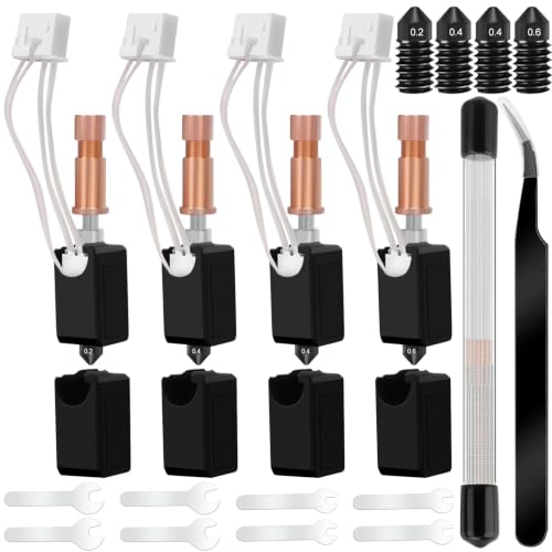 46 PCS Upgraded Kobra S1 Hotend Kit, Hot End Printhead Extruder Kit with 4 Nozzle 0.2/0.4/0.6mm, 25 Cleaning Needles, 4 Silicone Cover, 8 Wrench and Tweezers, for Anycubic Kobra S1/Kobra S1 Combo - color: 46 PCS