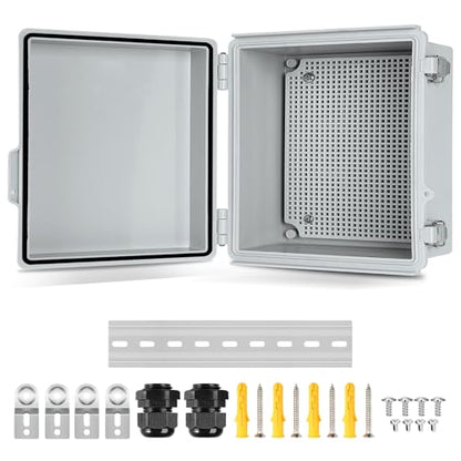 IP67 ABS Outdoor Electrical Junction Box Waterproof with Aluminum DIN Rail - color: Grey, size: 13''×13''×5''