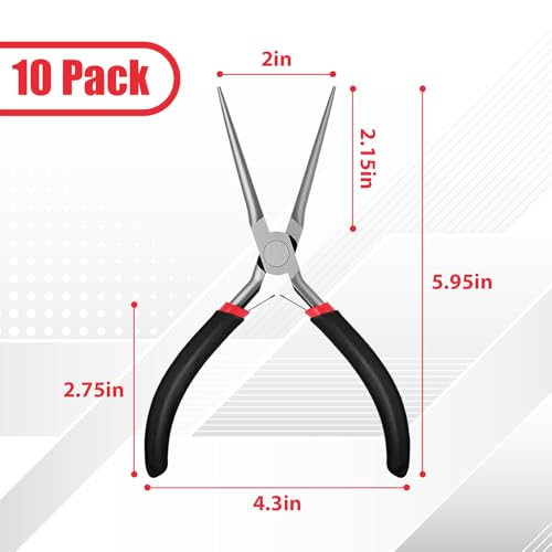 10 Pcs Mini Needle Nose Plier Bulk Jewelry 6 '', Black, Textured Handle - color: Black, Textured Handle