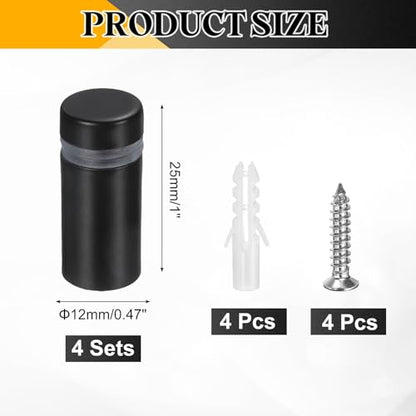 uxcell 4Pcs Sign Standoff Screws, 15/32" x 1" Stainless Steel Wall Standoff Mount Hardware Advertising Glass Nail for Glass Acrylic Panel Picture Frame, Black - size: 15/32" x 1"