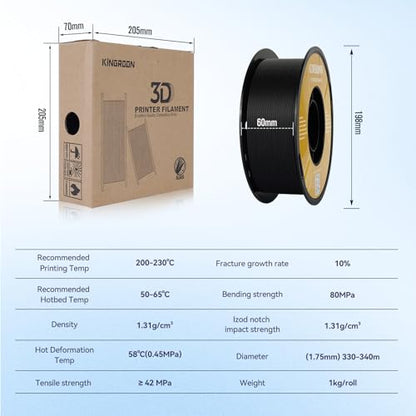 Kingroon Matte PLA Filament 1.75mm 3D Printer Filament Matte Filament 10kg Dimensional Accuracy +/- 0.02 mm (10 Rolls Black) - color: 10 Rolls Matte Black