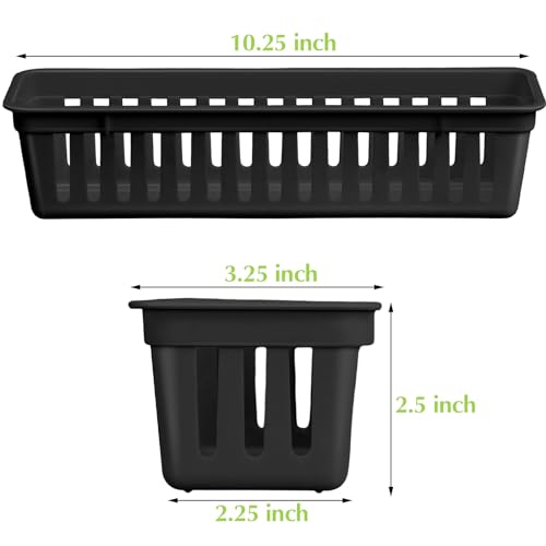 Domensi 12 Pack Slim Plastic Storage Basket Tray Organizer, Black - color: Black