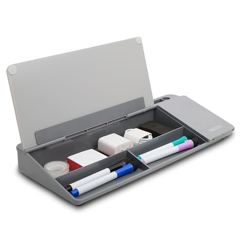 GAROOD Desktop Dry Erase Board with Storage Grey Color Desk White Board Desk Board Glass Desktop White Board with Stand Home Office Organizer Phone Holder 15.8X7X2 inches - color: Grey