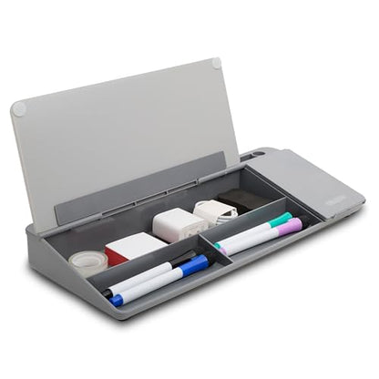 GAROOD Desktop Dry Erase Board with Storage Grey Color Desk White Board Desk Board Glass Desktop White Board with Stand Home Office Organizer Phone Holder 15.8X7X2 inches - color: Grey