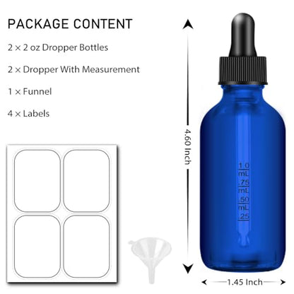2 Pcs Dropper Bottles 2 OZ, Dark Blue Glass Bottle with Graduated Dropper - color: Blue 2 oz