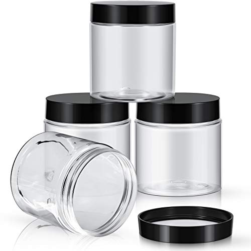 Patelai 4 Pcs Plastic Jars with Lids, Black, 8 oz, Wide Mouth - color: Black, size: 8 oz