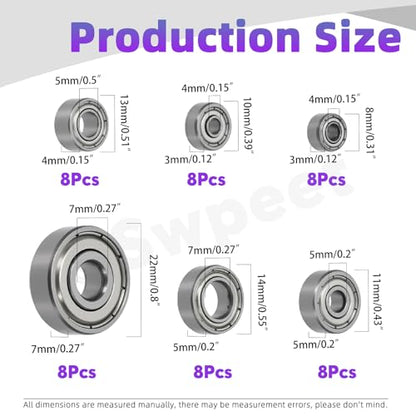 Swpeet 48Pcs 6 Sizes 693ZZ, 623ZZ, 624ZZ, 685ZZ, 687ZZ,627ZZ Ball Bearings Assortment Kit, Bearing Steel Deep Groove Bearings, Double Shielded - size: Assortment Kit-48PCS, style: Bearing Steel