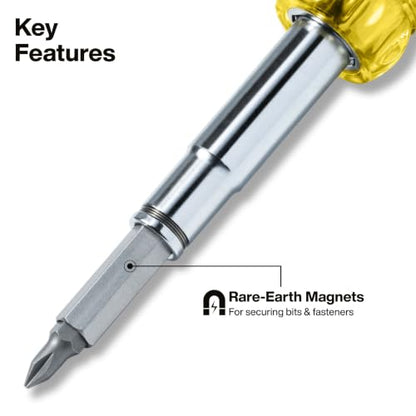 Klein Tools 32500MAG Magnetic Multi-Bit Screwdriver / Nut Driver, 11-in-1 Multi Tool with 8 Bits, 3 Nut Driver Sizes, Cushion Grip Handle - style: Magnetic 11-in-1