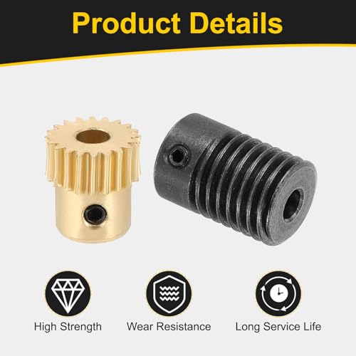 uxcell Worm Gear Set 20T 0.5 Module 20:1 Reduction Rate, Right Rotation Drive Gear Box Wheel Reduce Transmission Part (Brass Gear-4mm Bore, #45 Steel Rod 4mm Bore) - size: Gear-4mm, Rod-4mm Bore, style: 0.5M-20T