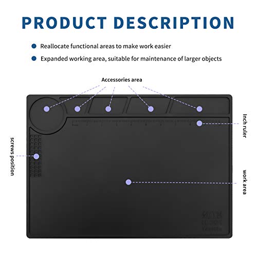 HTM-201 Black Silicone Repair Mat Heat Resistant Electronic Repair Mat for Soldering, Electronics, Computer Repair Etc - size: HTM-201