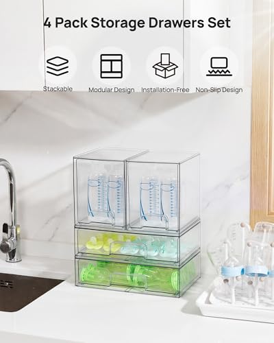 Vtopmart Clear Stackable Storage Drawers Set of 8, Plastic Organizer Bins - style: 4 High+4 Wide