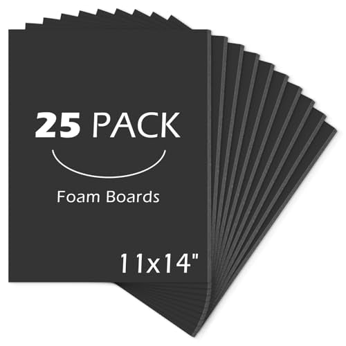 Mat Board Center, 11x14 inche Black Foam Board Acid-Free 25 Pack 3/16"Thick - color: Black, size: 11x14
