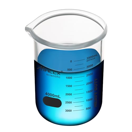 170oz(4000ml) Sturdy Glass Beaker, Heavy-Duty Lab Beaker, 3.3 Borosilicate Low Form with Printed Graduation, HDBK4K0-001 - style: Vol.4000ml