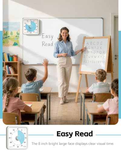 8-Inch Large Visual Timer for Kids 60-Minute Classroom Timer Magnetic - color: White-blue