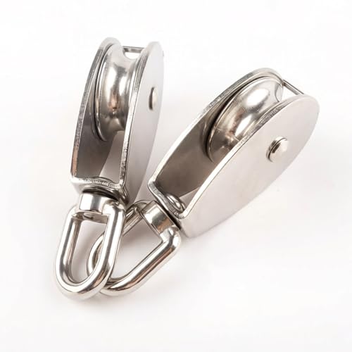 4Pcs M32 Stainless Steel Single Pulley Block Silver Wire Rope Hanging Towing Wheel Lifting Crane Swivel Pulley - size: M32-4PCS