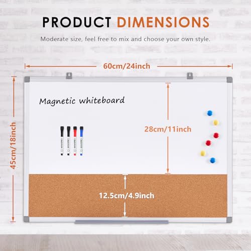 SWANCROWN Dry Erase Cork Board Combo,18 x 24 in, Silver Aluminum Frame - color: Cork-horizontal, size: 24"W x 18"H