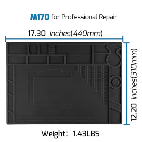 WEP M170 Silicone Soldering Mat 17.3x12.2 inches Heat-resistant with 8 Function Zones, Magnetic Mat/Soldering Mat for, electronics repair, DIY Projects - size: 17.3x12.2 inches