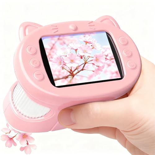 Handheld Digital Mini Microscope for Kids: 1000X 4K 2.4" Microscopes Toys - color: Pink