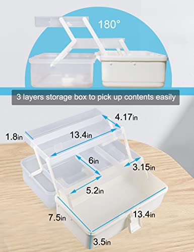 3 Layer Multipurpose Storage Box White Tackle Box Organizer - Craft Organizer with Handle, Portable Art Supplies Case, Medicine First Aid Box, Sewing & Tool Organizer with Divided Trays