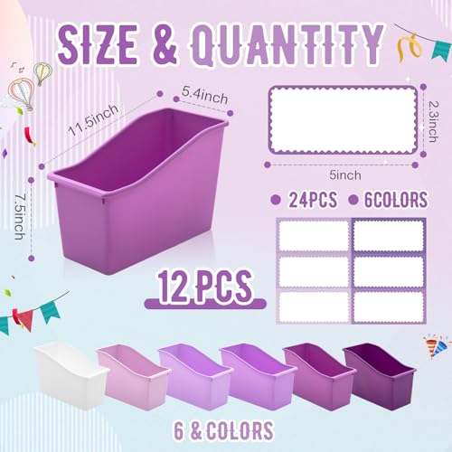 Geetery 12 Pcs Plastic Book Bins for Classroom, Purple Color Series - color: Purple Color Series