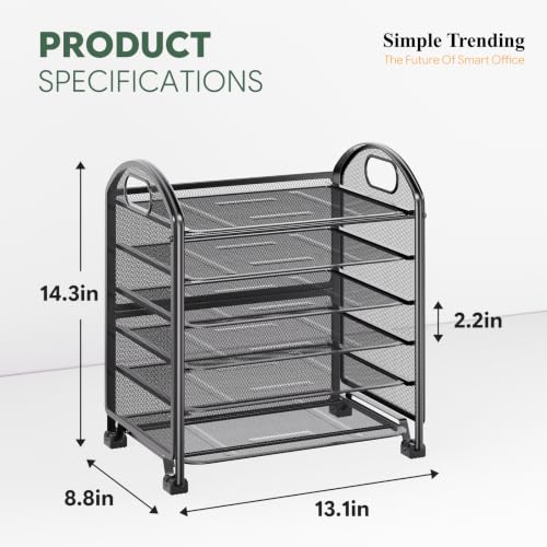 Simple Trending 6 Tier Paper Organizer, Desk Organizer with Handle, Black - size: 13.1" x 8.8" x 14.3"