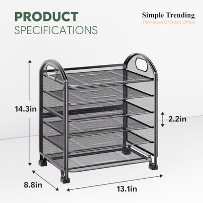 Simple Trending 6 Tier Paper Organizer, Desk Organizer with Handle, Black - size: 13.1" x 8.8" x 14.3"