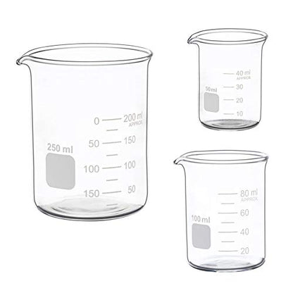 Glass Measuring Low Form Beaker Set 50ml 100ml 250ml Thick Glass Graduated Measuring Cylinder Set 5ml 10ml 50ml 100ml Glass Stirring Rod 12" Long