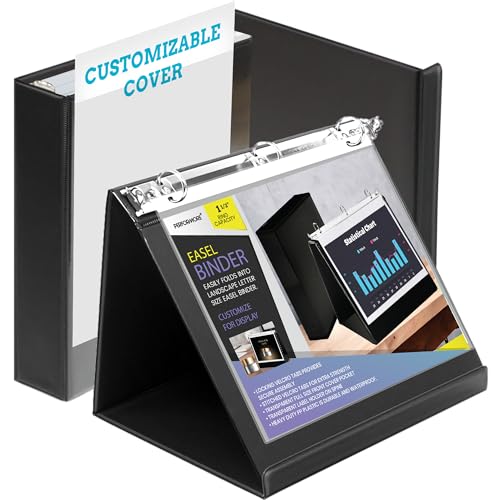 Performore Black Easel Binder - 1.5" Round Ring Flip Display Easel Folder - Presentation- Standing Clipboard for Desk - Flip Chart Easel - Foldable