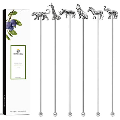 Homestia 6 Pcs 7.5'' Metal Stir Sticks, Cocktail Stirrers, w/Animal Decor - color: Animal Series