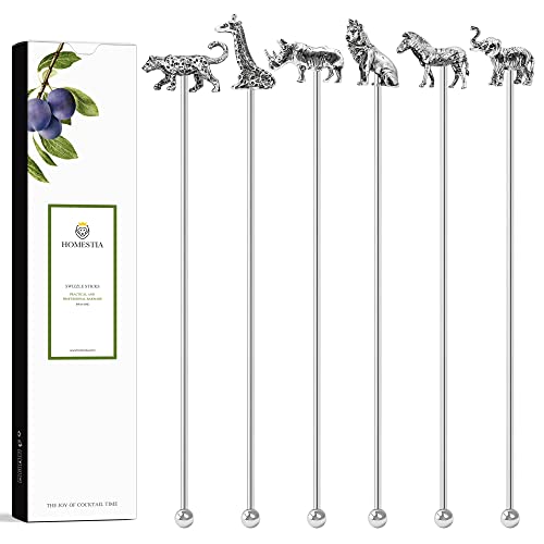 Homestia 6 Pcs 7.5'' Metal Stir Sticks, Cocktail Stirrers, w/Animal Decor - color: Animal Series