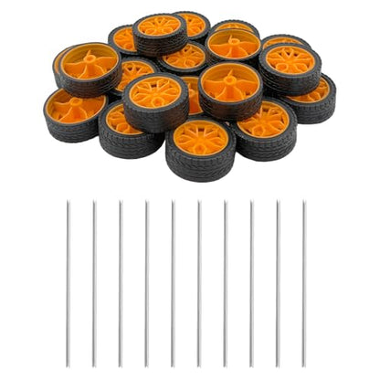 20PCS Model Toy Wheel RC Car Rubber Tire Wheel with 10PCS Shaft Round Axles for for DIY Model Toy RC Car Truck Robot Boat Helicopter Parts (Yellow) - color: Yellow