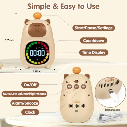 Cute Capybara Visual Timer, 99-Min Rechargeable Silent Non-Ticking Timer