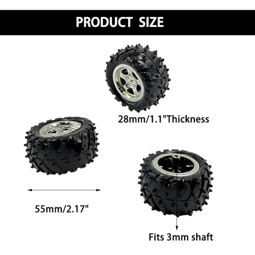4PCS Toy Car Wheel Plastic Model Toy Tire Wheel with Metal Shaft Round Rod Axles for RC Car Truck Robot DIY Model Toy Parts (3x55mm)